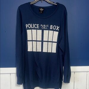 Doctor Who Blue Police public call Box navy Sweater sz 3X